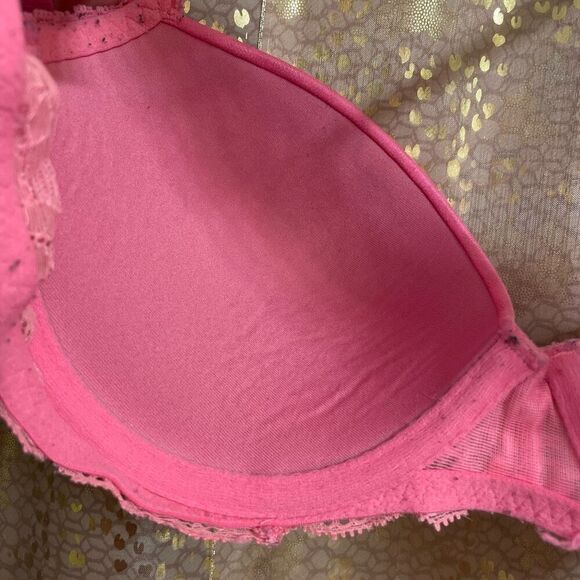 Vintage Y2K PINK Victorias Secret Hot Pink Metallic Cheetah Flirt Push Up Bra 34 - Picture 7 of 9